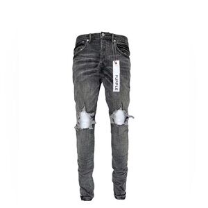 Purple Distressed Gray Slim Jeans for Men